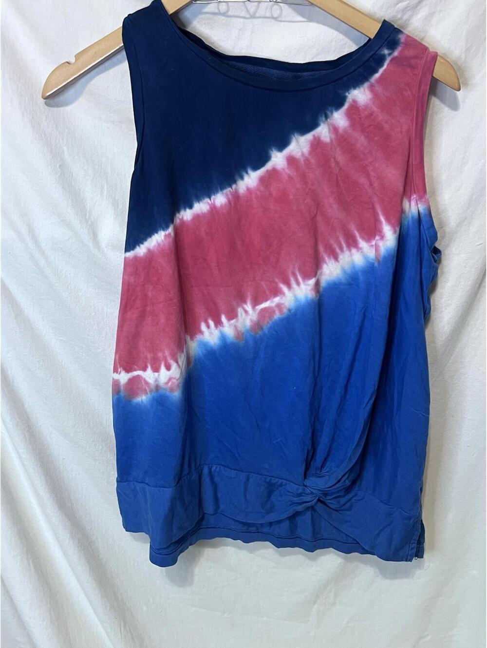 Chaps Womens Sleeveless Tank Red White Blue Tie-dye Large EUC